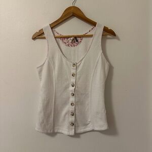 Anthropologie White Button Down Sleeveless Tank Top | Size Small